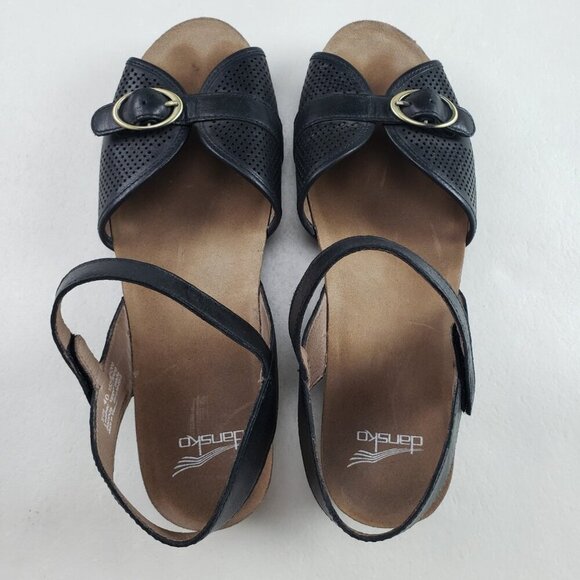 Dansko Vanna Wedge Slingback Sandal Womens 9.5-10 40 Black Strappy Peep Toe Shoe - Picture 7 of 10
